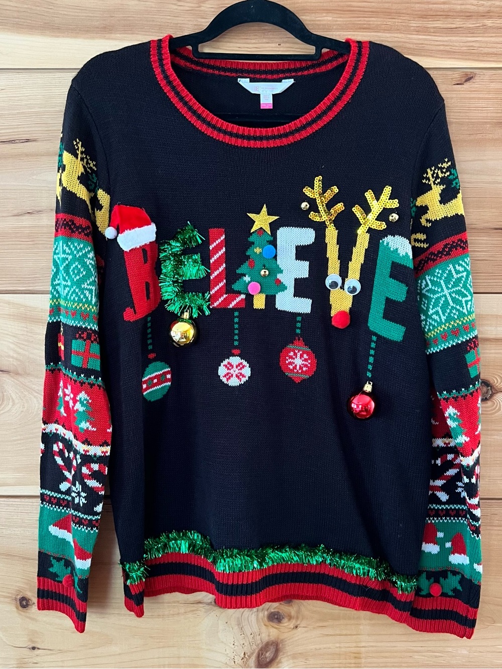 NWT No Boundaries Black Ugly Christmas Sweater Funky Fun Party Festive Holiday